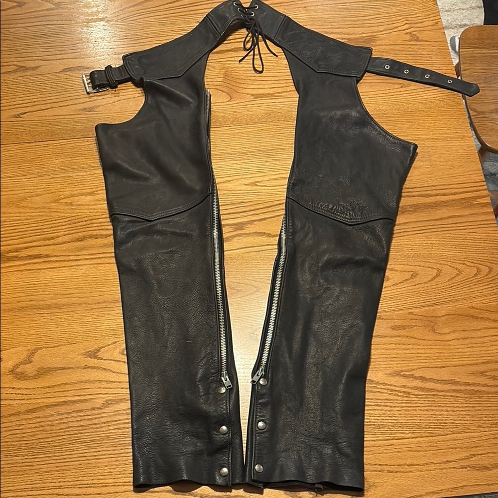 Black Leather Motorcycle Chaps